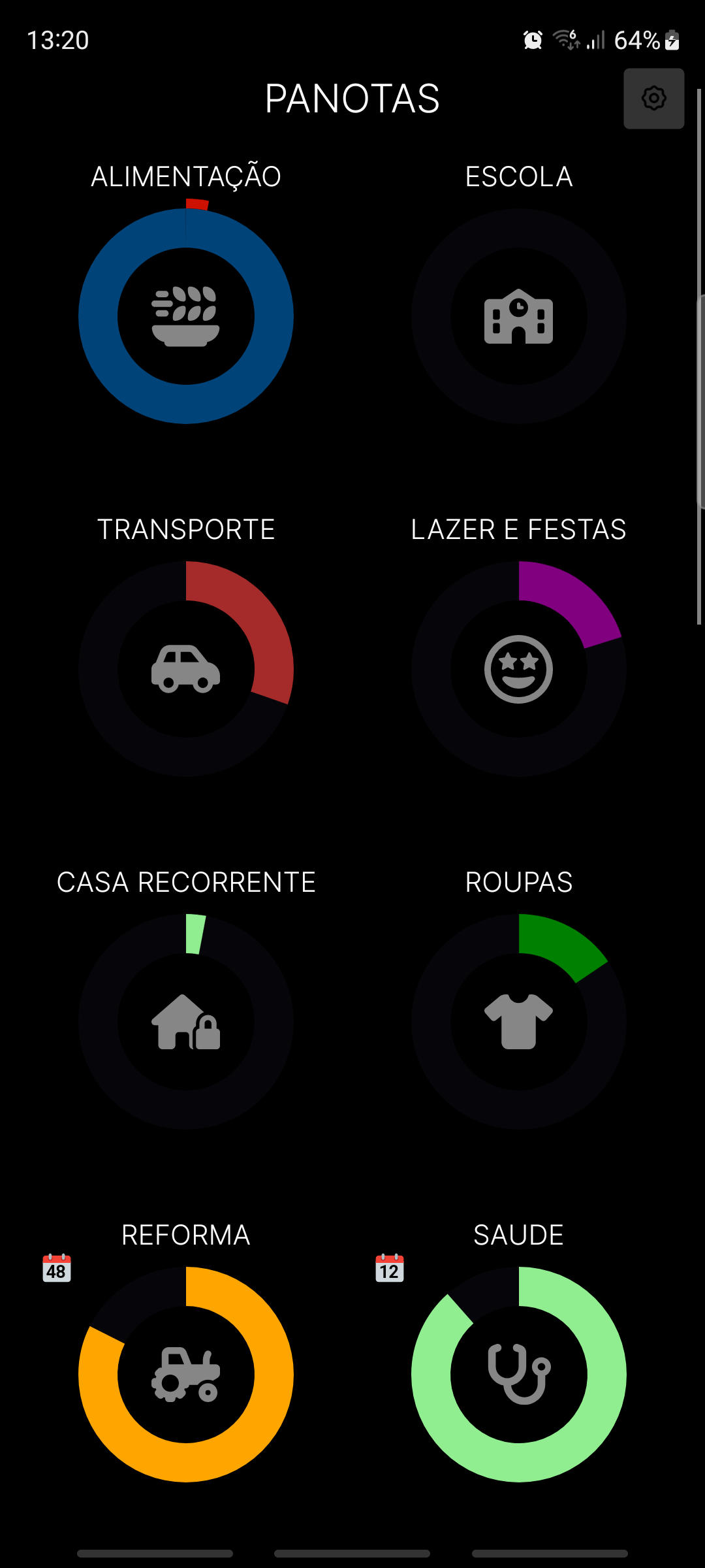 App PANOTAS no modo escuro