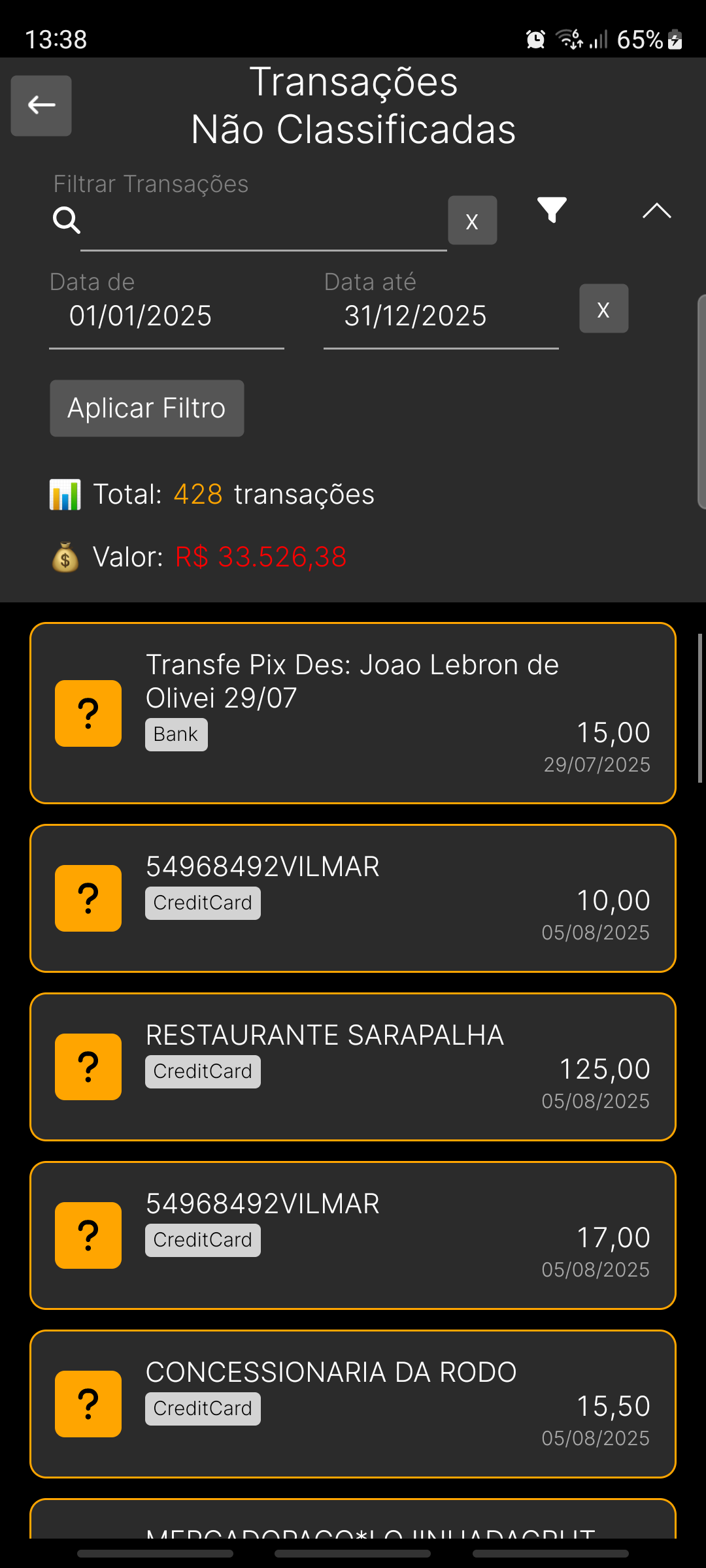 Importe suas movimentações bancárias